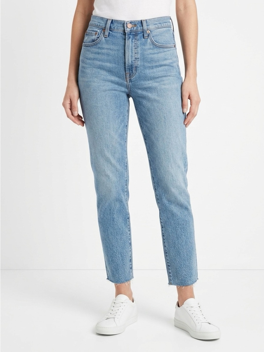 Madewell vintage denim jeans high rise straight rigid cropped raw hem size 26